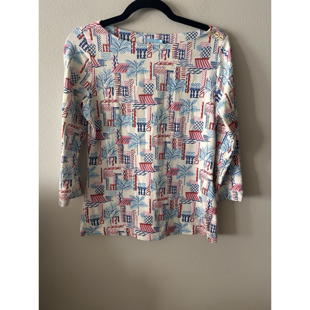 J McLaughlin Wavesong Casa Palmera Top Catalina Cloth Size XS 3/4 Sleeve Preppy